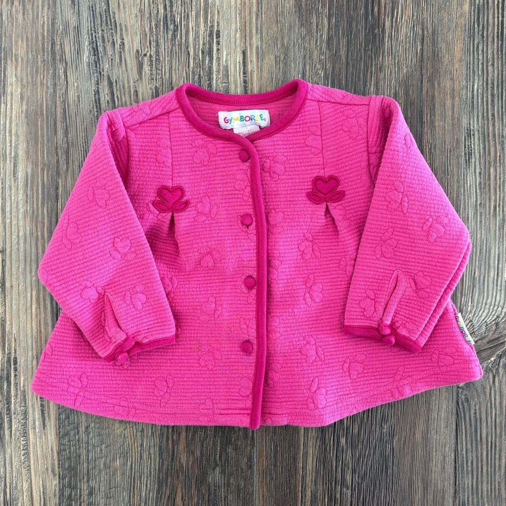 Gymboree Rainbow Tag Pink Cardigan Sweater Girls X-Small Heart Flowers Vtg